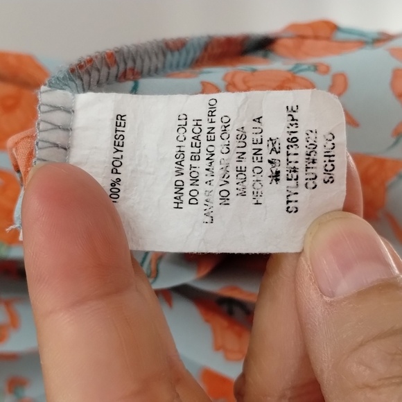 Ces Femme cottage floral blouse size small relaxed turquoise coral flutter top - Picture 4 of 5